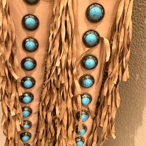 Tan Fringe and Concho Heeled Boots - Picture 5 of 9